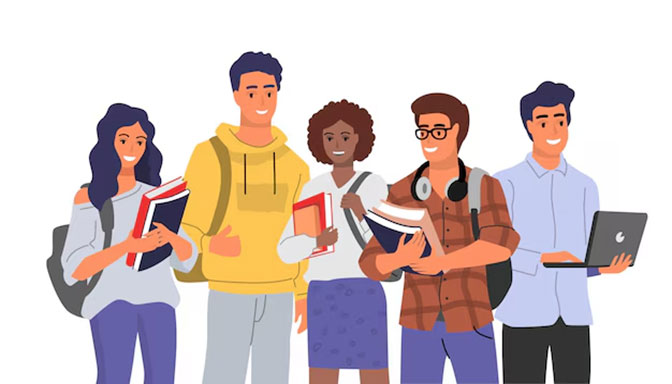 drawing of a group of students