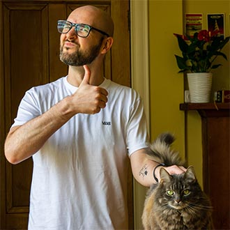 man with his cat